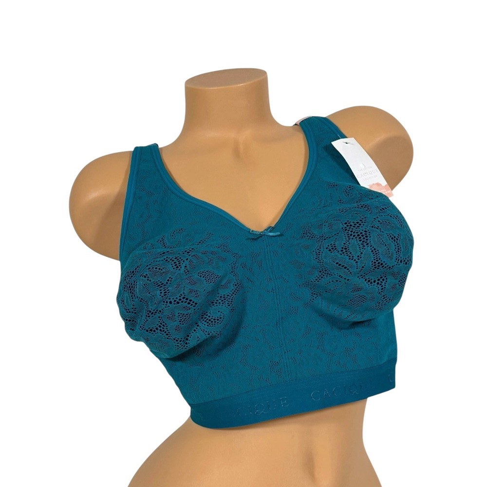Cacique Women's Teal Blue Floral Lace Unlined Full Coverage No-Wire Bra 48DD